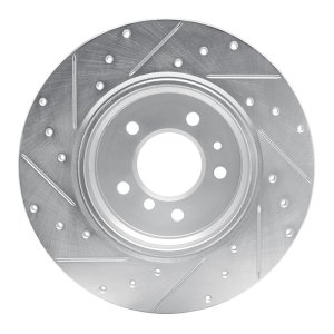 BMW 850I Brake Rotor (1) - Rear Right - R1 Concepts - Drilled & Slotted - Silver - `91-`01